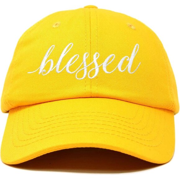 Women's Blessed Embroidered Gold Soft Cotton Classic Dad Baseball Hat Cap - Picture 1 of 5